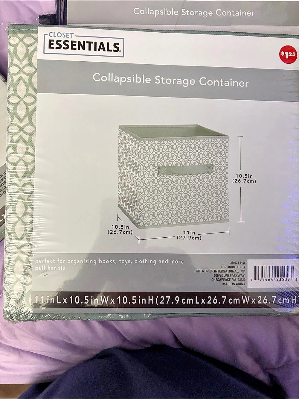 Closet Essentials Collapsible Storage Container Green & White Geometric